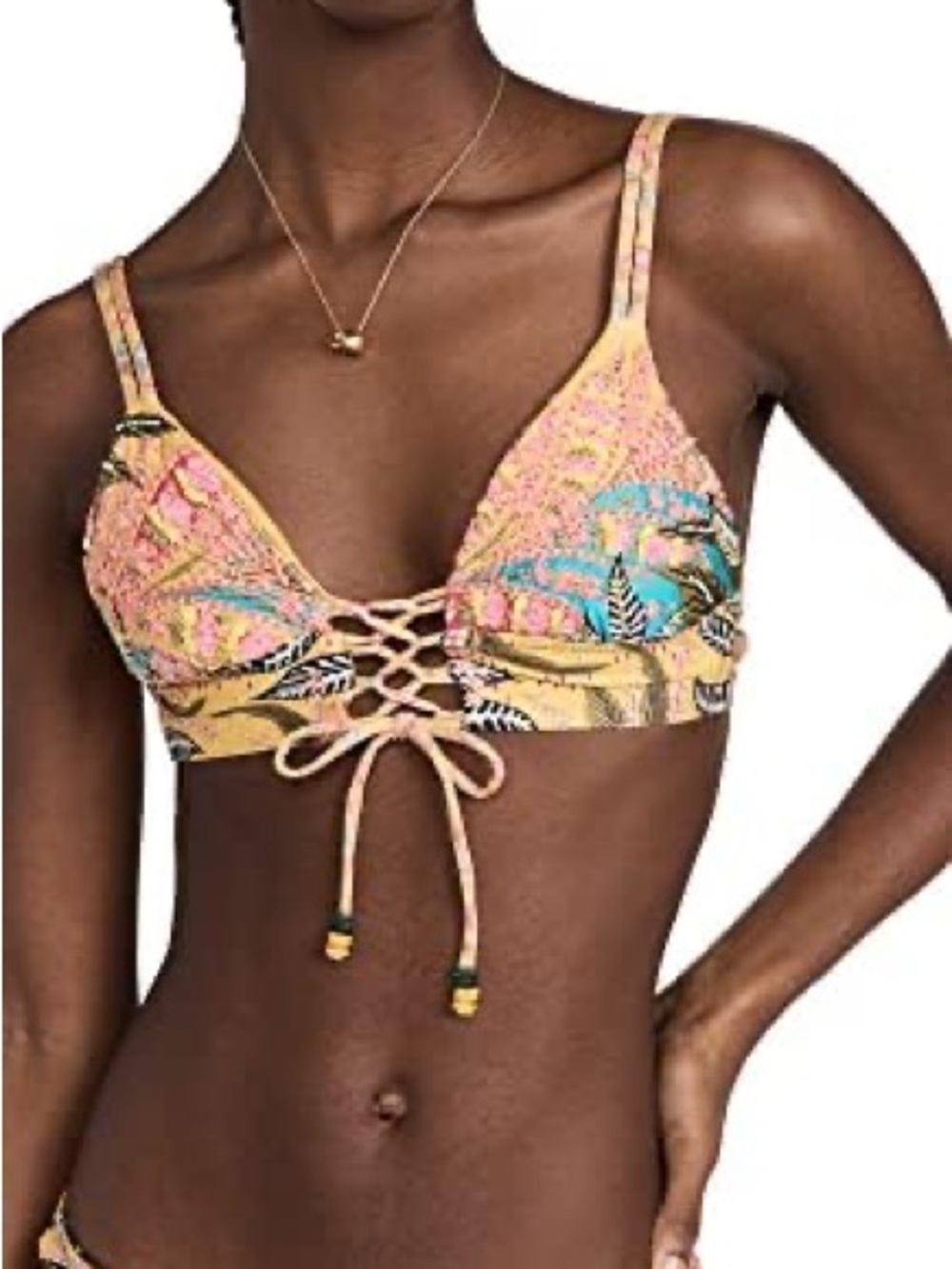 Agua Bendita Yellow Floral Lace-Up Bikini Set with Printed Sarong - Picture 11 of 16